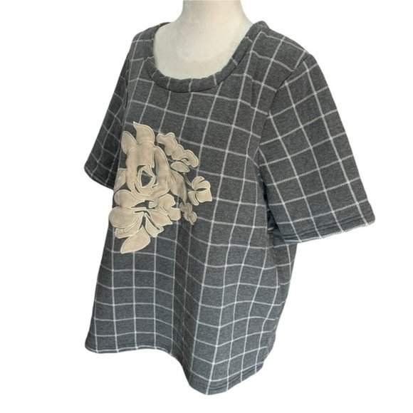 𝅺JUNAROSE🖤Grey Oversized Windowpane Short Sleeve Sweatshirt Top Size M - Picture 4 of 9